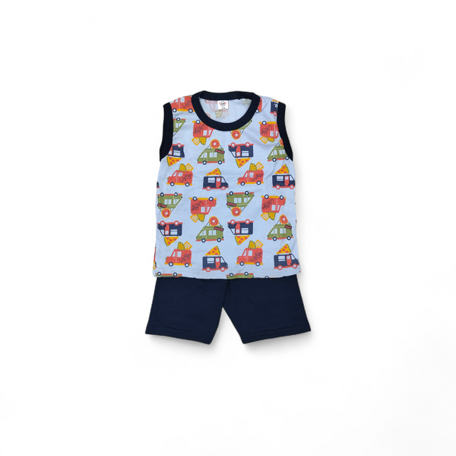 Kids Cartoon Vehicle Sleeveless Set