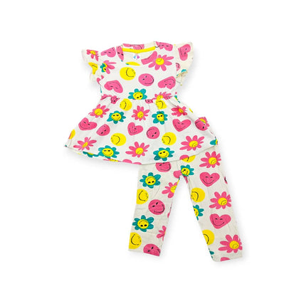 Smiley & Floral Print Baby Girl Set