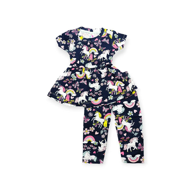 Unicorn & Rainbow Print Baby Girl Set