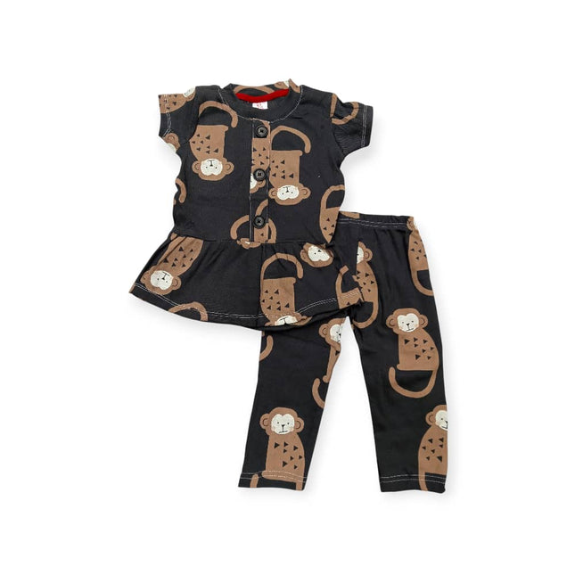Cute Monkey Print Baby Set (Top & Pants)