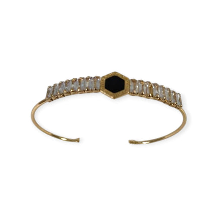 Elegant Black Stone Open Cuff Bracelet