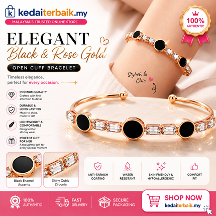 Elegant Black Stone Open Cuff Bracelet