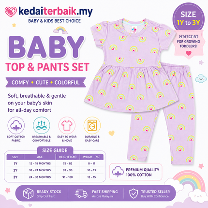 Rainbow Print Baby Girl Set (Top & Pants)