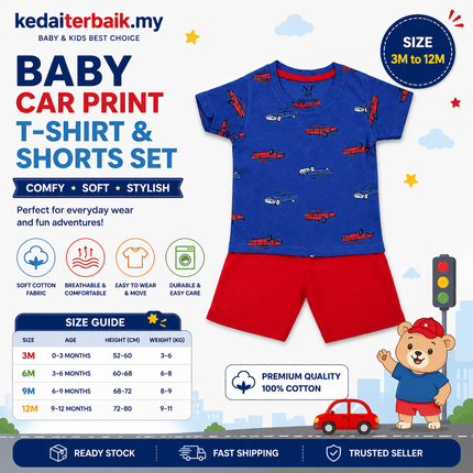 Kids Car Print T-Shirt Set