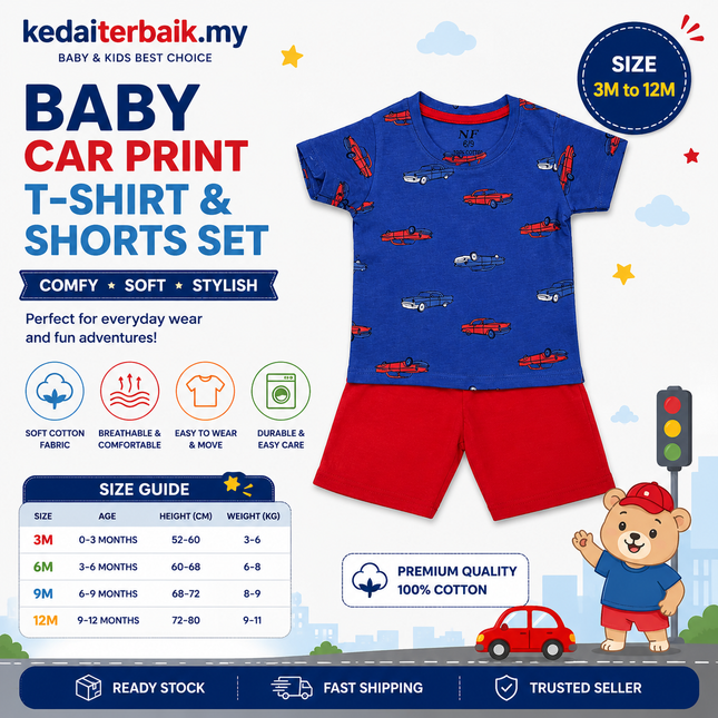 Kids Car Print T-Shirt Set