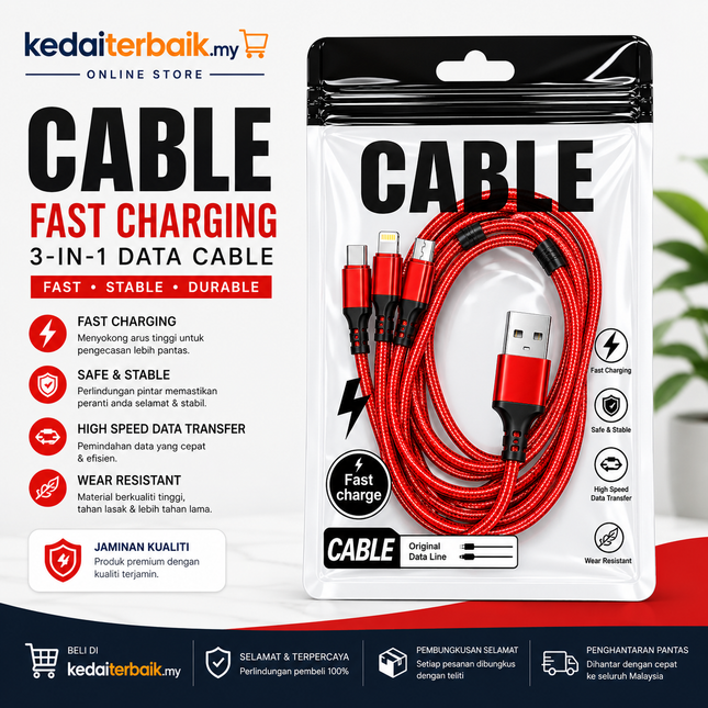 3-in-1 Fast Charging Braided Cable