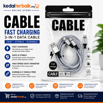 3-in-1 Fast Charging Braided Cable