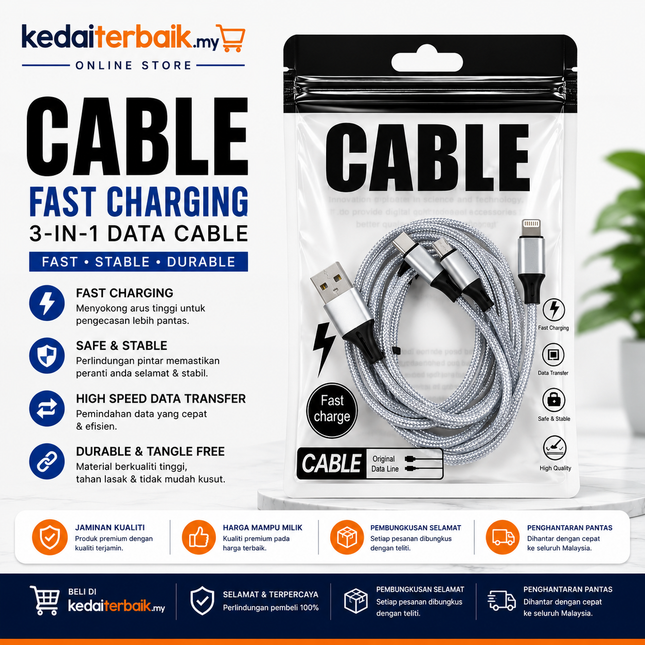 3-in-1 Fast Charging Braided Cable