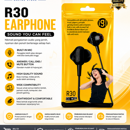 i3 R30 In-Ear Wired Earphones with Mic