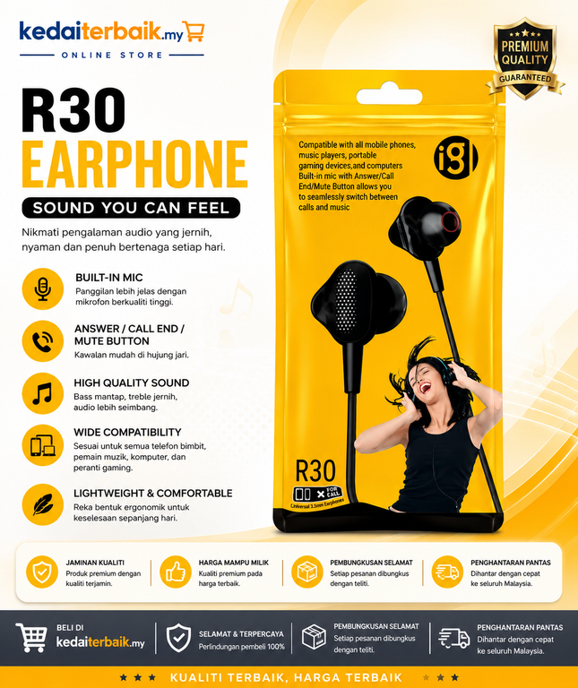 i3 R30 In-Ear Wired Earphones with Mic