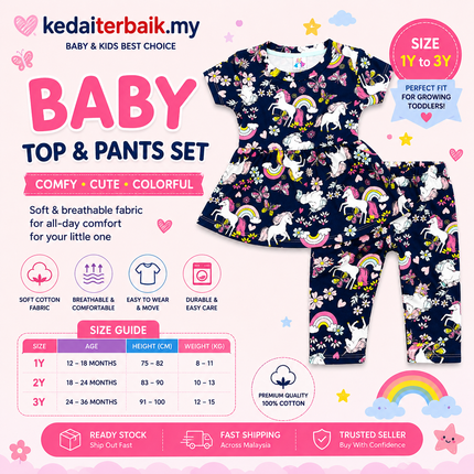 Unicorn & Rainbow Print Baby Girl Set