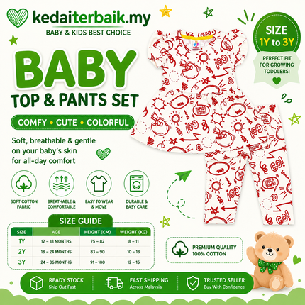 Sport Doodle Print Baby Girl Set (Top & Pants)
