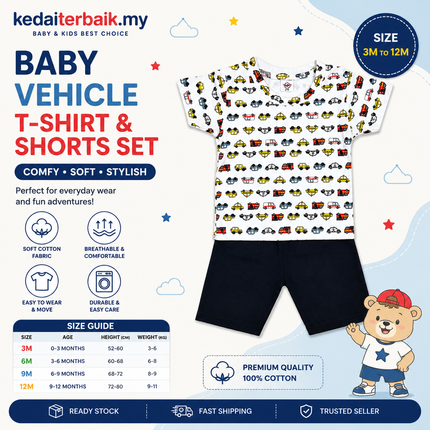 Kids Cartoon Car T-Shirt Set