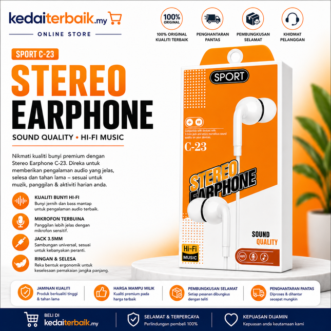 Sport Stereo In-Ear Earphones (C-23) – Hi-Fi Sound