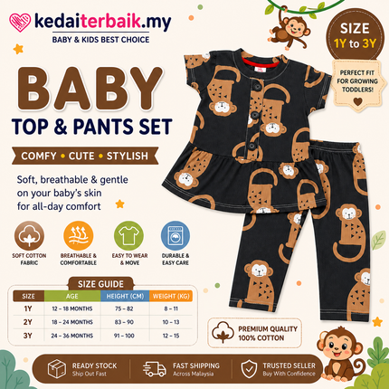 Cute Monkey Print Baby Set (Top & Pants)