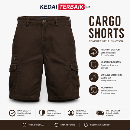 Men's Dark Brown Cargo Shorts – Multi Pocket Casual Outdoor Shorts