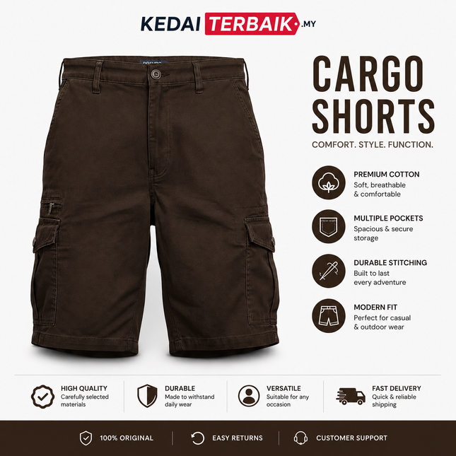 Men's Dark Brown Cargo Shorts – Multi Pocket Casual Outdoor Shorts