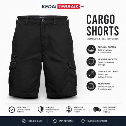 Men's Black Cargo Shorts – Multi Pocket Casual Outdoor Shorts