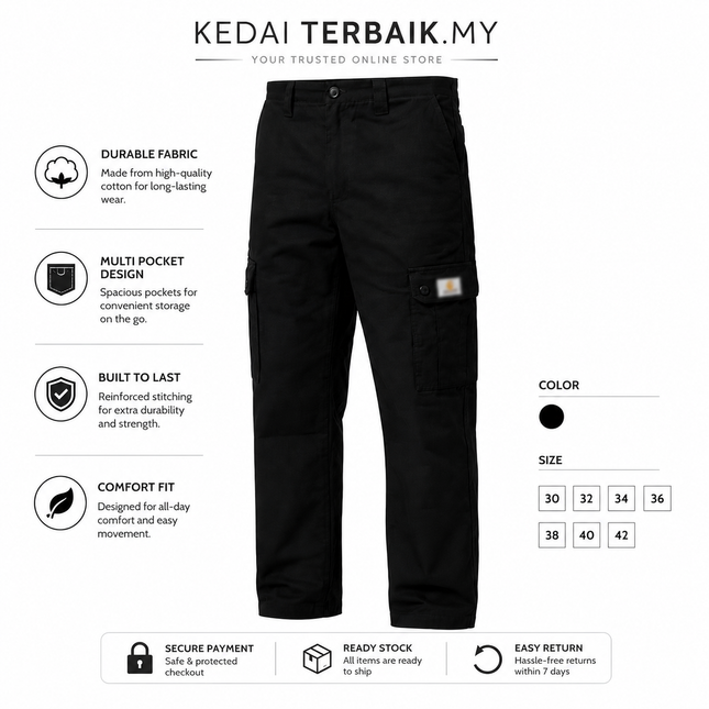 Black Cargo Work Pants – Durable Multi-Pocket Casual Trousers for Men