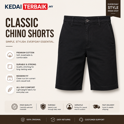 Black Chino Shorts for Men | Comfortable Casual Summer Shorts