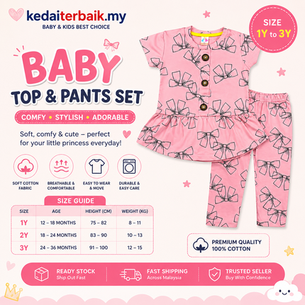 Bow Print Baby Girl Set (Top & Pants)
